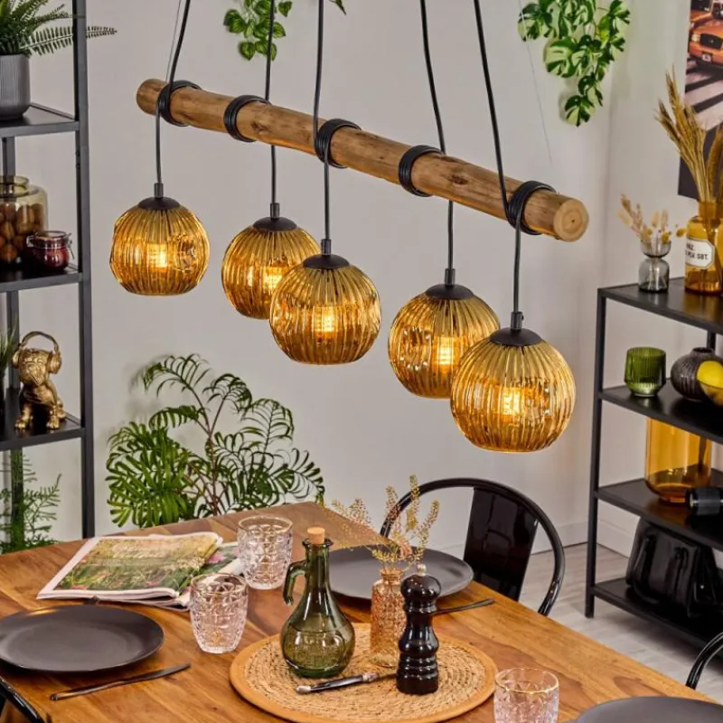 Lampes Dorées-hofstein Ripoll Suspension, Boule lumineuse, Suspension Écru, Noir, 5 lumières