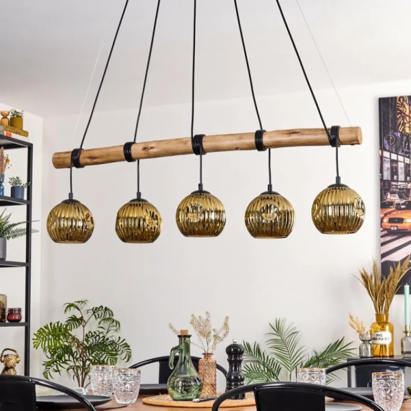 Lampes Dorées-hofstein Ripoll Suspension, Boule lumineuse, Suspension Écru, Noir, 5 lumières