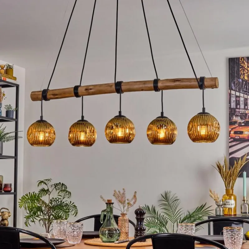 Lampes Dorées-hofstein Ripoll Suspension, Boule lumineuse, Suspension Écru, Noir, 5 lumières