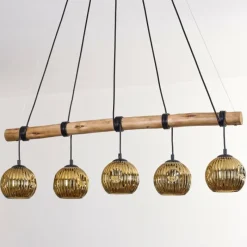 Lampes Dorées-hofstein Ripoll Suspension, Boule lumineuse, Suspension Écru, Noir, 5 lumières