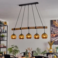 Lampes Dorées-hofstein Ripoll Suspension, Boule lumineuse, Suspension Écru, Noir, 5 lumières