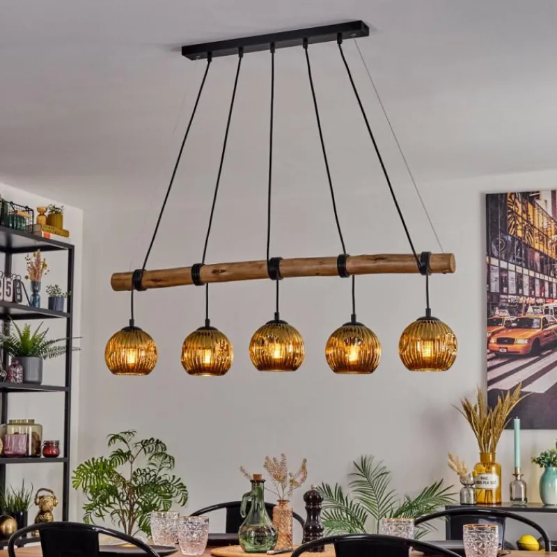 Lampes Dorées-hofstein Ripoll Suspension, Boule lumineuse, Suspension Écru, Noir, 5 lumières