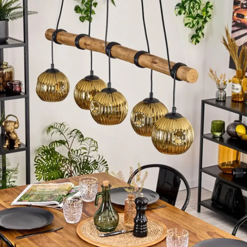 Lampes Dorées-hofstein Ripoll Suspension, Boule lumineuse, Suspension Écru, Noir, 5 lumières