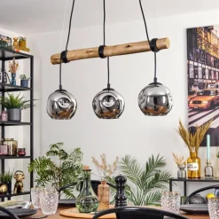 hofstein Ripoll Suspension, Boule lumineuse, Suspension Écru, Noir, 3 lumières