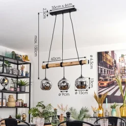 hofstein Ripoll Suspension, Boule lumineuse, Suspension Écru, Noir, 3 lumières