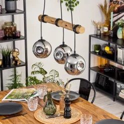 hofstein Ripoll Suspension, Boule lumineuse, Suspension Écru, Noir, 3 lumières