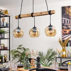 Style Boho-Chic-hofstein Ripoll Suspension, Boule lumineuse, Suspension Écru, Noir, 3 lumières