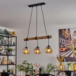 Style Boho-Chic-hofstein Ripoll Suspension, Boule lumineuse, Suspension Écru, Noir, 3 lumières