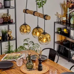 Lampes Dorées-hofstein Ripoll Suspension, Boule lumineuse, Suspension Écru, Noir, 3 lumières