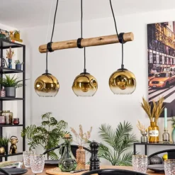 Lampes Dorées-hofstein Ripoll Suspension, Boule lumineuse, Suspension Écru, Noir, 3 lumières