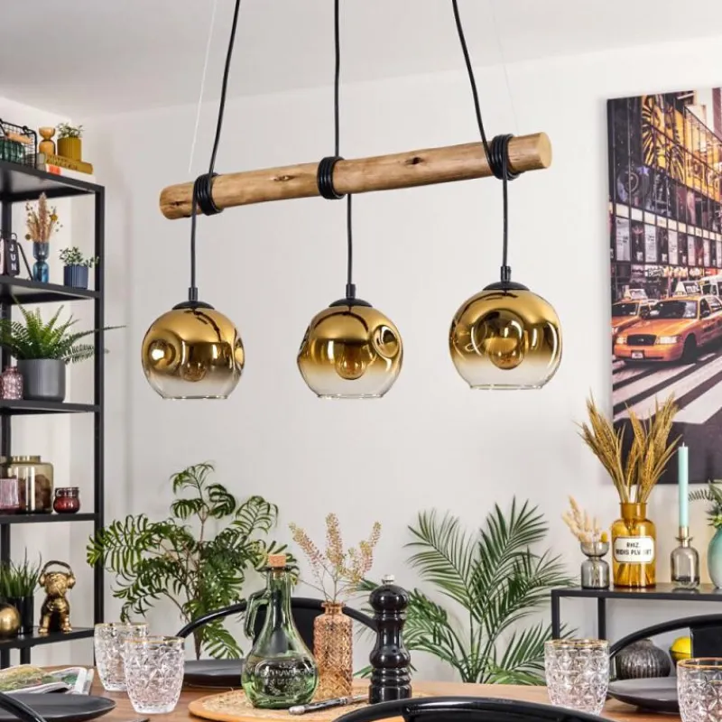 Lampes Dorées-hofstein Ripoll Suspension, Boule lumineuse, Suspension Écru, Noir, 3 lumières