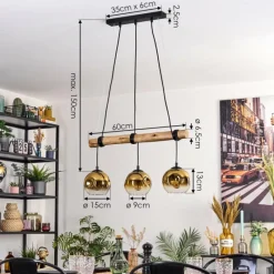 Lampes Dorées-hofstein Ripoll Suspension, Boule lumineuse, Suspension Écru, Noir, 3 lumières