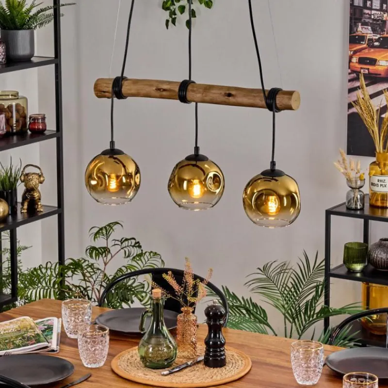 Lampes Dorées-hofstein Ripoll Suspension, Boule lumineuse, Suspension Écru, Noir, 3 lumières