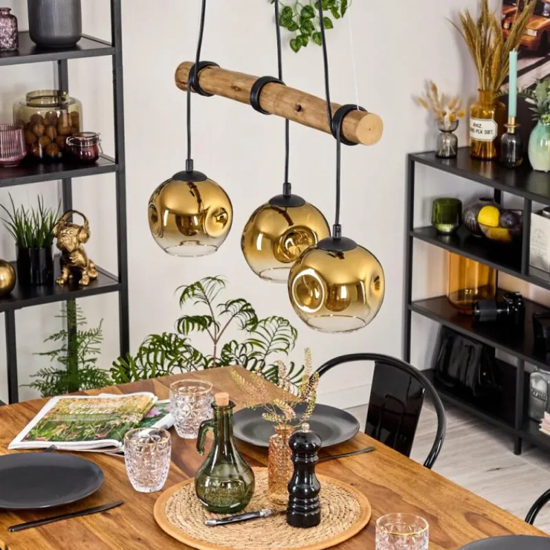 Lampes Dorées-hofstein Ripoll Suspension, Boule lumineuse, Suspension Écru, Noir, 3 lumières