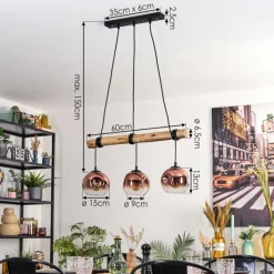 hofstein Ripoll Suspension, Boule lumineuse, Suspension Écru, Noir, 3 lumières