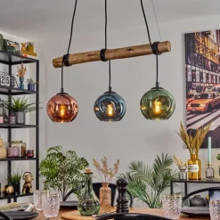 hofstein Ripoll Suspension, Boule lumineuse, Suspension Écru, Noir, 3 lumières