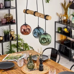 hofstein Ripoll Suspension, Boule lumineuse, Suspension Écru, Noir, 3 lumières