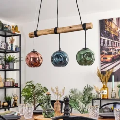 hofstein Ripoll Suspension, Boule lumineuse, Suspension Écru, Noir, 3 lumières