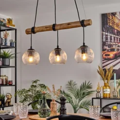 Style Boho-Chic-hofstein Ripoll Suspension, Boule lumineuse, Suspension Écru, Noir, 3 lumières