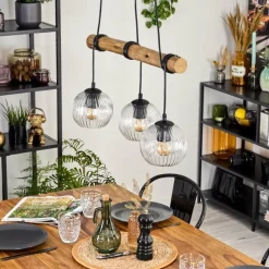 Style Boho-Chic-hofstein Ripoll Suspension, Boule lumineuse, Suspension Écru, Noir, 3 lumières