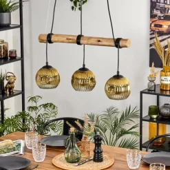 Lampes Dorées-hofstein Ripoll Suspension, Boule lumineuse, Suspension Écru, Noir, 3 lumières