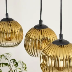 Lampes Dorées-hofstein Ripoll Suspension, Boule lumineuse, Suspension Écru, Noir, 3 lumières