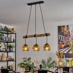 Lampes Dorées-hofstein Ripoll Suspension, Boule lumineuse, Suspension Écru, Noir, 3 lumières