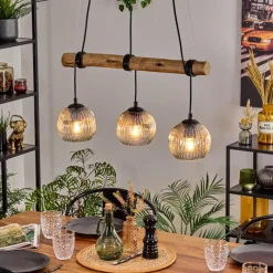 hofstein Ripoll Suspension, Boule lumineuse, Suspension Écru, Noir, 3 lumières