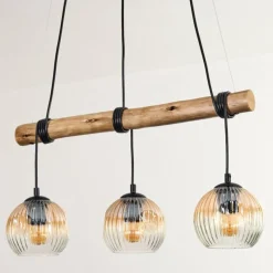 hofstein Ripoll Suspension, Boule lumineuse, Suspension Écru, Noir, 3 lumières