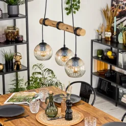 hofstein Ripoll Suspension, Boule lumineuse, Suspension Écru, Noir, 3 lumières