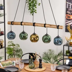 Lampes Dorées-hofstein Ripoll Suspension, Boule lumineuse, Suspension Écru, Noir, 5 lumières