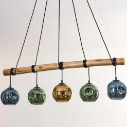 Lampes Dorées-hofstein Ripoll Suspension, Boule lumineuse, Suspension Écru, Noir, 5 lumières