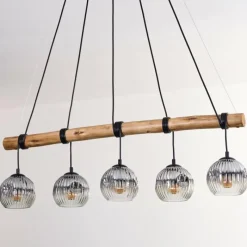 hofstein Ripoll Suspension, Boule lumineuse, Suspension Écru, Noir, 5 lumières