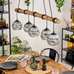 hofstein Ripoll Suspension, Boule lumineuse, Suspension Écru, Noir, 5 lumières