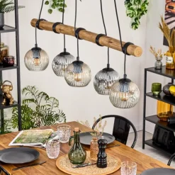 hofstein Ripoll Suspension, Boule lumineuse, Suspension Écru, Noir, 5 lumières