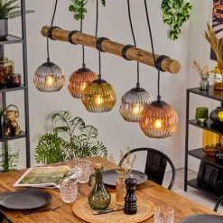 Lampes Dorées-hofstein Ripoll Suspension, Boule lumineuse, Suspension Écru, Noir, 5 lumières