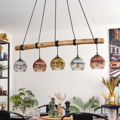 Lampes Dorées-hofstein Ripoll Suspension, Boule lumineuse, Suspension Écru, Noir, 5 lumières