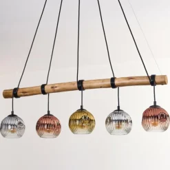 Lampes Dorées-hofstein Ripoll Suspension, Boule lumineuse, Suspension Écru, Noir, 5 lumières