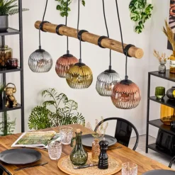 Lampes Dorées-hofstein Ripoll Suspension, Boule lumineuse, Suspension Écru, Noir, 5 lumières