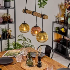 Lampes Dorées-hofstein Ripoll Suspension, Boule lumineuse, Suspension Écru, Noir, 3 lumières