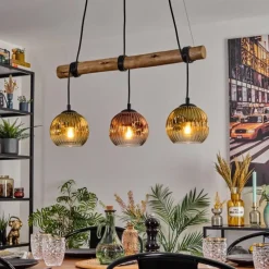 Lampes Dorées-hofstein Ripoll Suspension, Boule lumineuse, Suspension Écru, Noir, 3 lumières