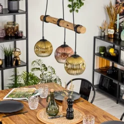 Lampes Dorées-hofstein Ripoll Suspension, Boule lumineuse, Suspension Écru, Noir, 3 lumières