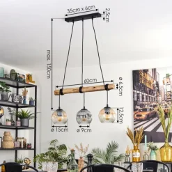 hofstein Ripoll Suspension, Boule lumineuse, Suspension Écru, Noir, 3 lumières