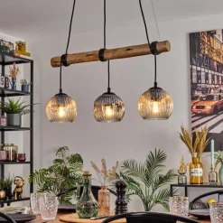 hofstein Ripoll Suspension, Boule lumineuse, Suspension Écru, Noir, 3 lumières