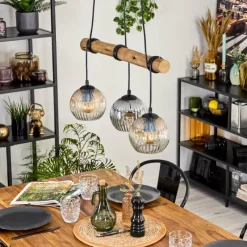 hofstein Ripoll Suspension, Boule lumineuse, Suspension Écru, Noir, 3 lumières