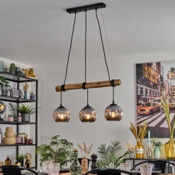 Suspension Verre Fumé-hofstein Ripoll Suspension, Boule lumineuse, Suspension Écru, Noir, 3 lumières