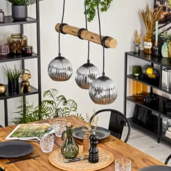 Suspension Verre Fumé-hofstein Ripoll Suspension, Boule lumineuse, Suspension Écru, Noir, 3 lumières