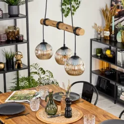 hofstein Ripoll Suspension, Boule lumineuse, Suspension Écru, Noir, 3 lumières