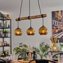 Lampes Dorées-hofstein Ripoll Suspension, Boule lumineuse, Suspension Écru, Noir, 3 lumières