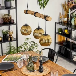 Lampes Dorées-hofstein Ripoll Suspension, Boule lumineuse, Suspension Écru, Noir, 3 lumières